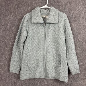 Aran Crafts Ireland Sweater Womens Size M Green Fisherman Cableknit Cardigan